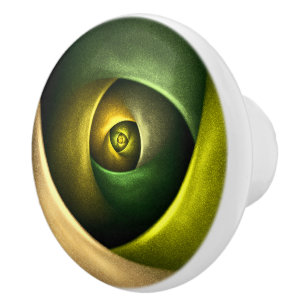 Green Swirl Floral Modern Abstract Art Pattern #23 Ceramic Knob