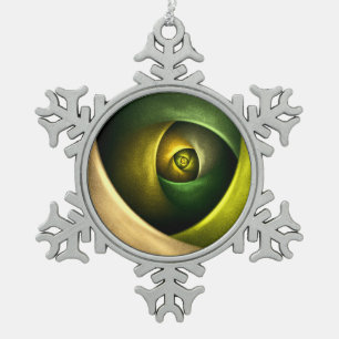 Green Swirl Floral Modern Abstract Art Pattern #23 Snowflake Pewter Christmas Ornament