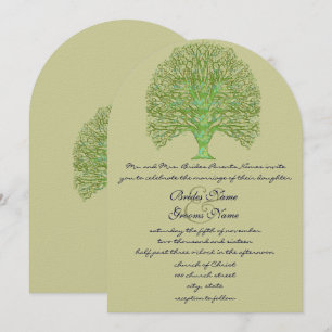 Green Swirl Love Tree Wedding Invitation