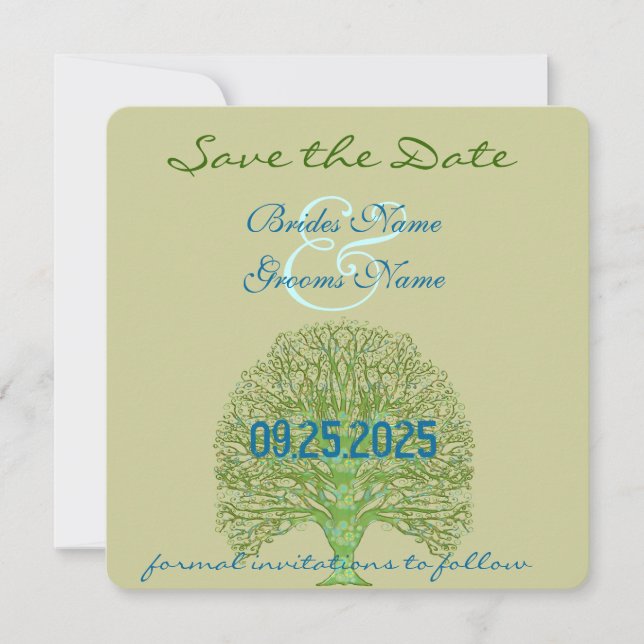 Green Swirl Love Tree Wedding Invitation (Front)