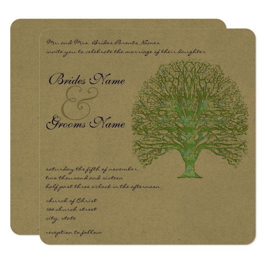 Green Swirl Love Tree Wedding Invitation