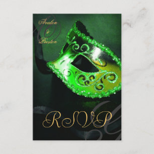Green Swirl Masquerade Mask RSVP Invitation