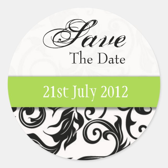 Green Swirl Save The Date Sticker (Front)