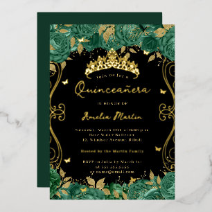 Green Swirl Scroll Floral Quinceanera