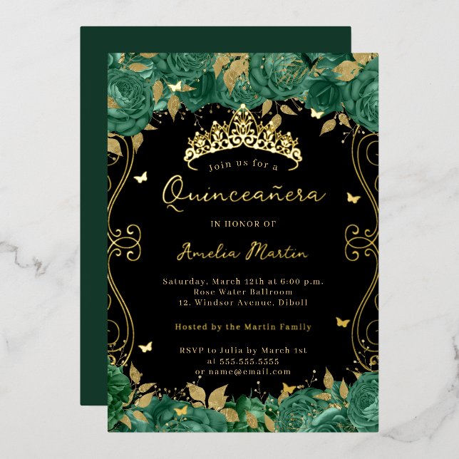 Green Swirl Scroll Floral Quinceanera  (Front/Back)