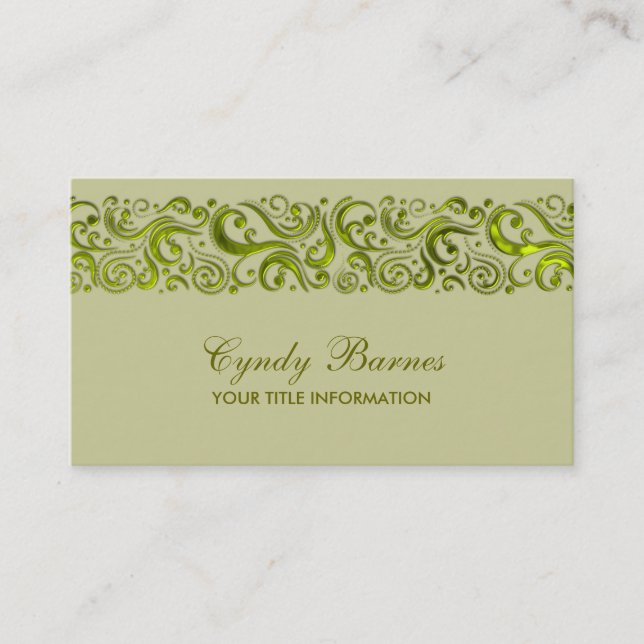 Green Swirlie Border on Any Colour Business Card (Front)