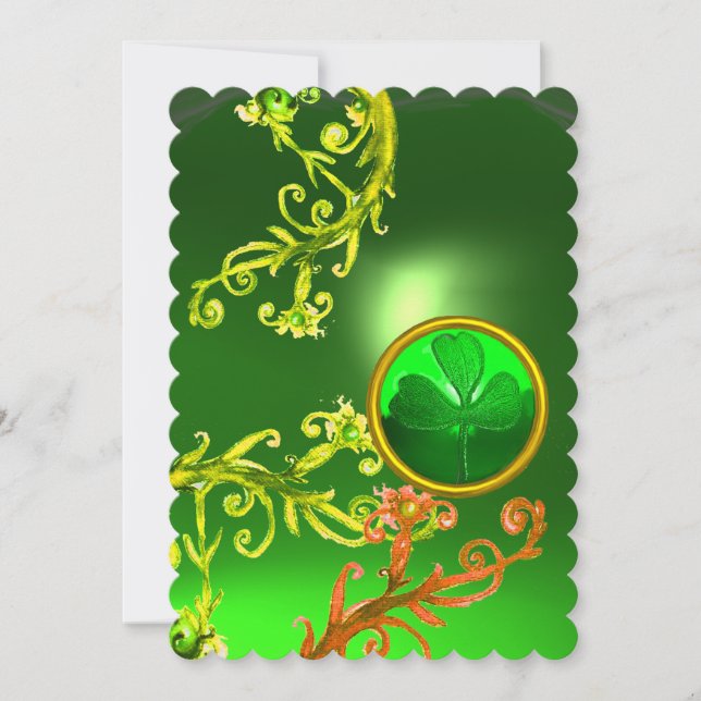 GREEN SWIRLS AND SHAMROCK ST PATRICK'S DAY PARTY INVITATION (Front)