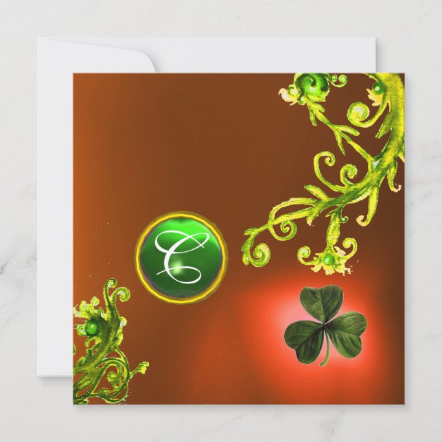 GREEN SWIRLS AND SHAMROCK ST PATRICK'S DAY PARTY INVITATION (Front)