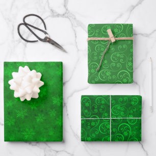 Green Swirls and Snowflakes Wrapping Paper Sheets