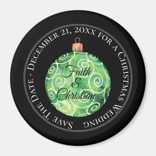 Green Swirls Christmas Ornament/Save the Date Magnet