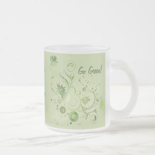 Green Swirls Frosted Glass Coffee Mug