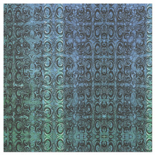 Green Swirls Futuristic Black and Green Elegant Fabric