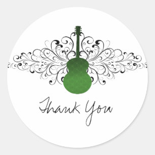 Green Swirls Guitar Thank You Stickers