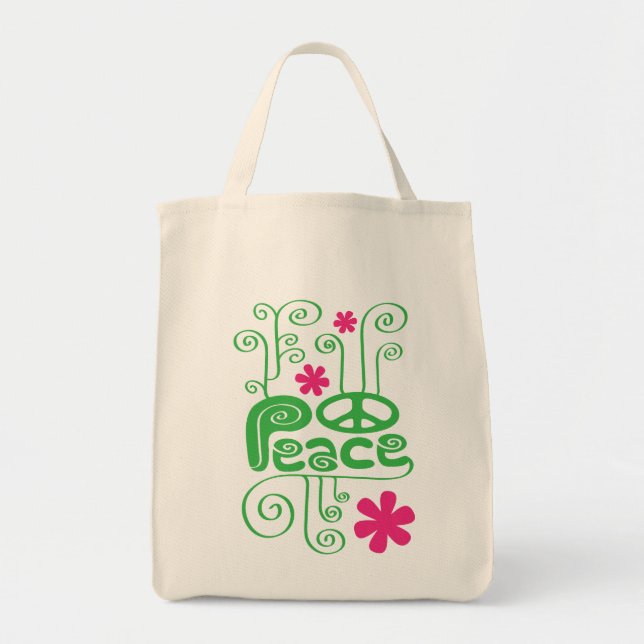 Green Swirls Peace Tote (Front)