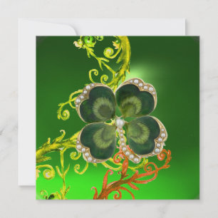 GREEN SWIRLS,SHAMROCK JEWEL ST PATRICK'S DAY PARTY INVITATION