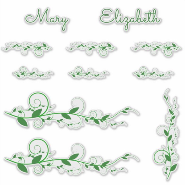 Green Swirly Vines and Name Stickers (Front)