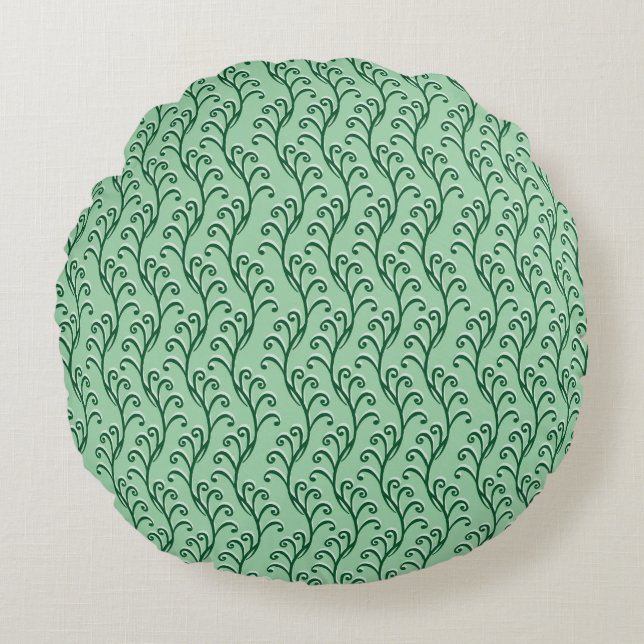 Green Swirly Vines Round Pillow (Front)
