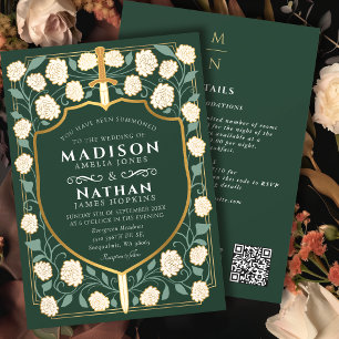 Green Sword Shield Fantasy Wedding QR Code Invitation