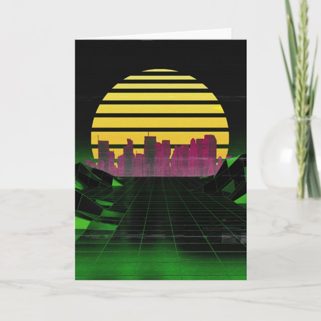 Green Synthwave Greetings Card (Front)