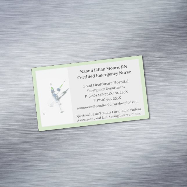 Green Syringes Healthcare Registered Nurse  Magnetic Business Card (In Situ)