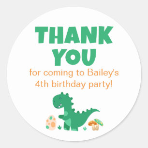 Green T-Rex Birthday Party Thank You Classic Round Sticker