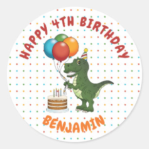 Green T-rex Dinosaur Colourful Birthday Balloons Classic Round Sticker