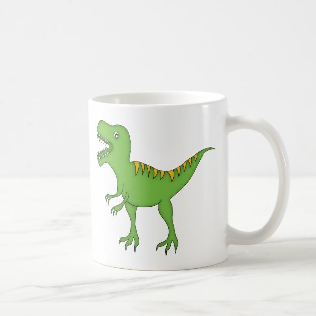 Green T-Rex Dinosaur+Personalise Child's Name Coffee Mug (Right)