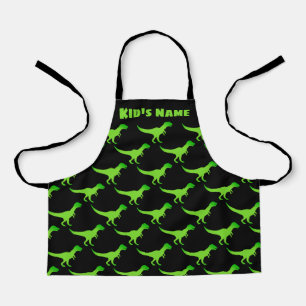 Green T-rex dinosaur print custom name kid's Apron