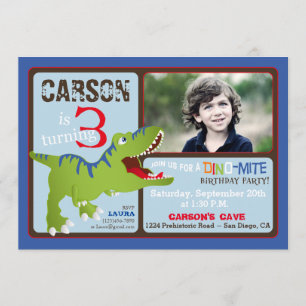 Green T-Rex Dinosaur Third Birthday Invite
