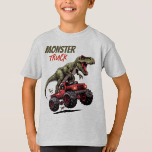 Green T-Rex Red Monster Truck Kids T-Shirt