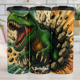 Green T-Rex Wall Break Roar Thermal Tumbler