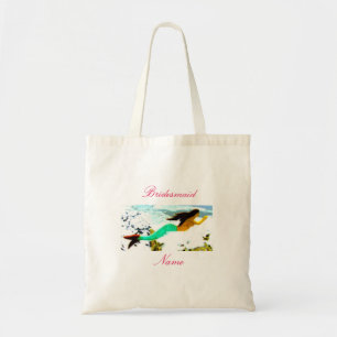 Green-tail brunette bridesmaid tote bag
