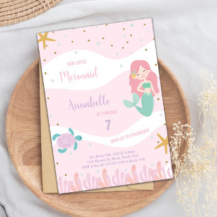 Green Tail Mermaid Birthday Invitations