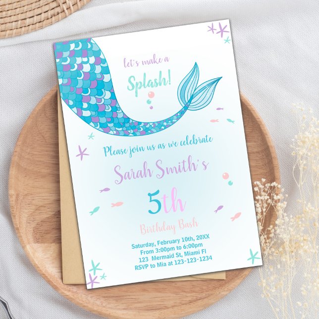 Green Tail Under the Sea Party Invitation (Green Mermaid Tail Birthday Invitations)