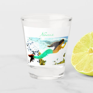 Green-tailed brunette mermaid Thunder_Cove Shot Glass