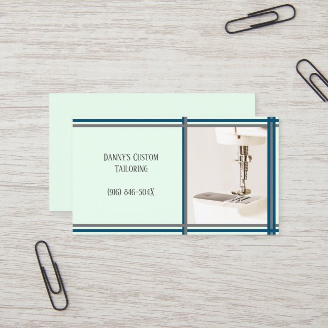  Green Tailor Sewing Machine Business Card  (Front/Back In Situ)