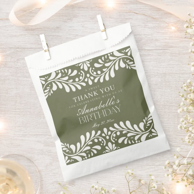 Green Talavera Spanish Fiesta Birthday Dessert Favour Bags (Clipped)