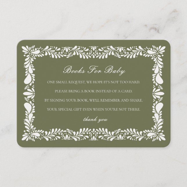 Green Talavera Tile Books Baby Invitation Insert (Front)