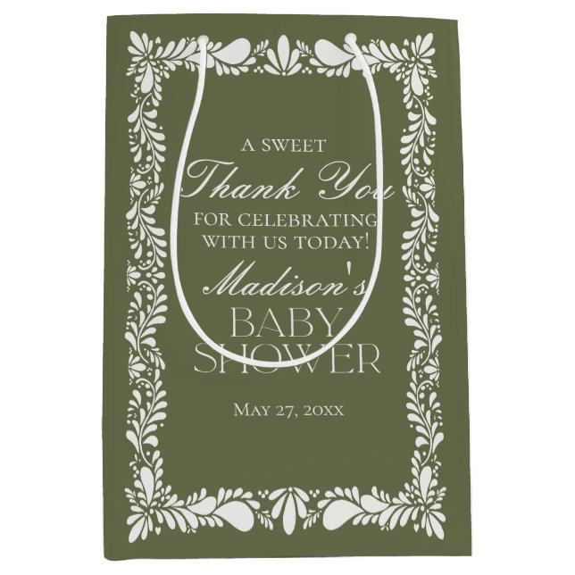 Green Talavera Tile Fiesta Baby Shower Favours Medium Gift Bag (Front)