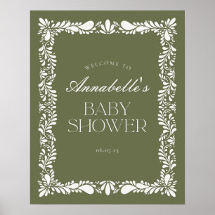 Green Talavera Tile Fiesta Baby Shower Welcome Poster