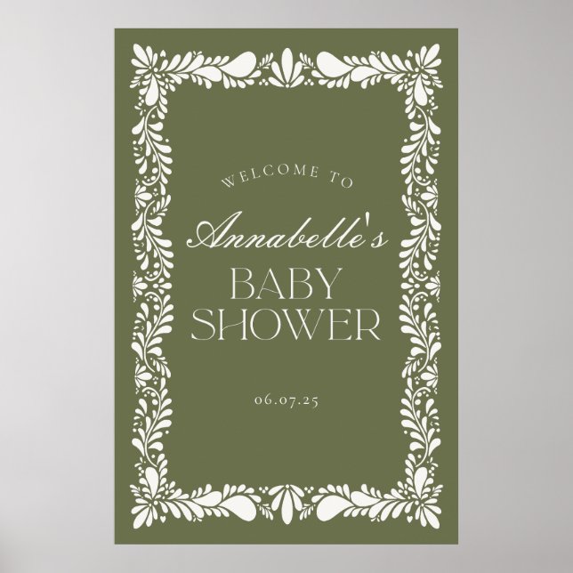 Green Talavera Tile Fiesta Baby Shower Welcome Poster (Front)