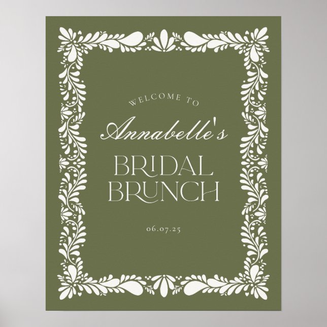 Green Talavera Tile Fiesta Bridal Brunch Welcome Poster (Front)