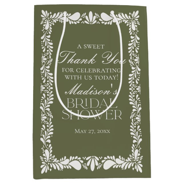 Green Talavera Tile Fiesta Bridal Shower Favours Medium Gift Bag (Front)