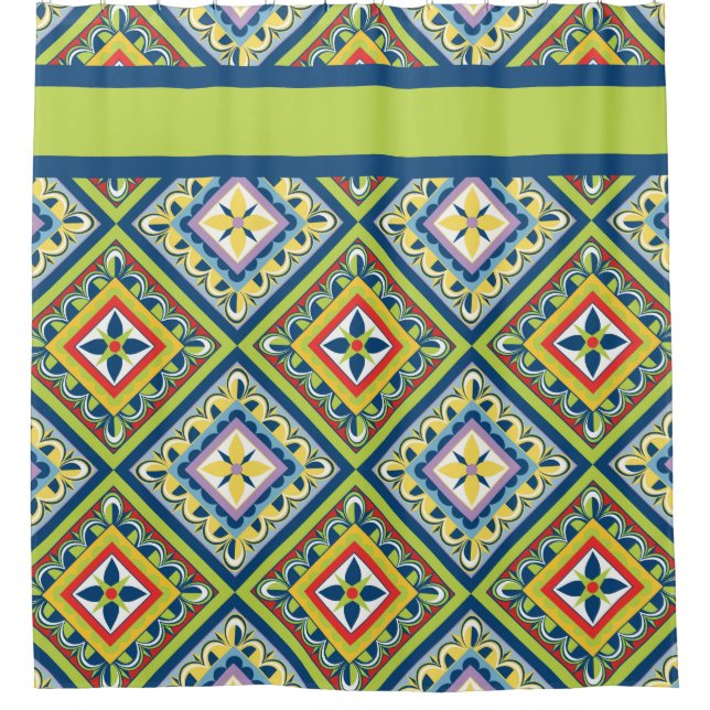 Green Talavera Tile Shower Curtain (Front)