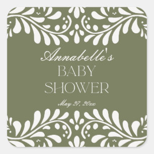Green Talavera Tile Spanish Fiesta Baby Shower Square Sticker