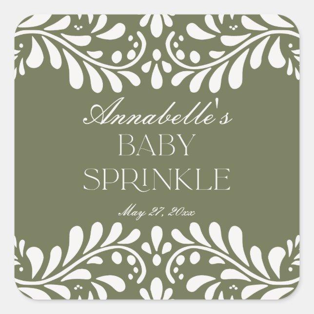 Green Talavera Tile Spanish Fiesta Baby Sprinkle Square Sticker (Front)