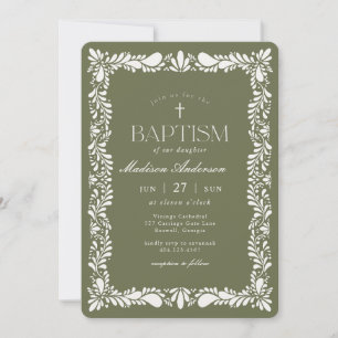 Green Talavera Tile Spanish Fiesta Baptism Invitation