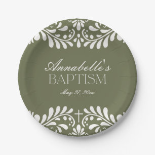Green Talavera Tile Spanish Fiesta Baptism Paper Plate