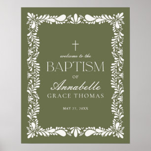 Green Talavera Tile Spanish Fiesta Baptism Welcome Poster