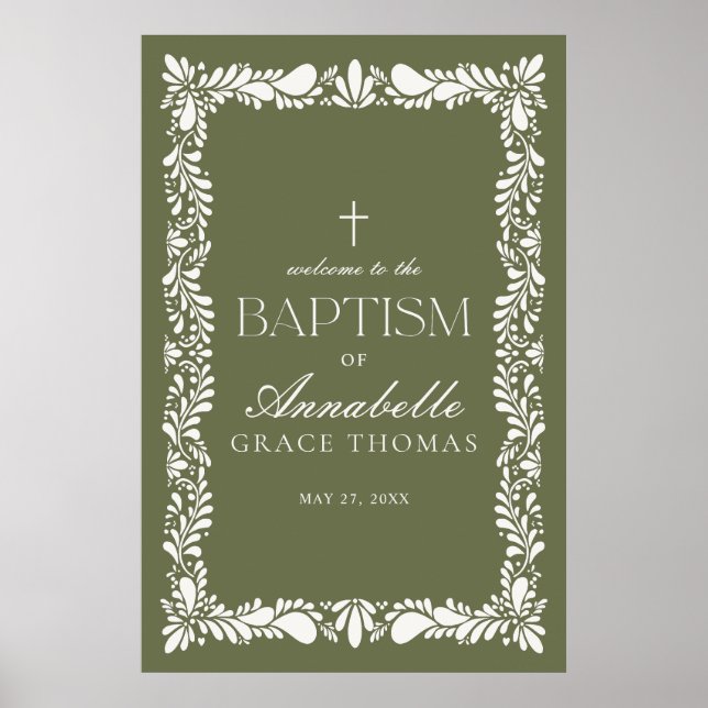 Green Talavera Tile Spanish Fiesta Baptism Welcome Poster (Front)